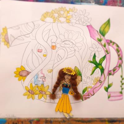 Blumenmädchen aus einer Kunstklasse der JKS